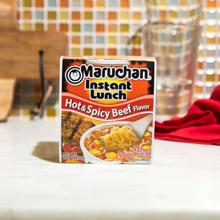 Maruchan Instant Lunch Ramen Noodles, Hot & Spicy Beef Flavor – Japanese-Style Instant Noodle Soup, Easy Meal Ready in 3 Minutes – 2.25 Oz. (12 Pack)