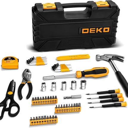 62-Piece Household Tool Set：Small Basic Home Tool Kit with Plastic Toolbox, Hand Tools with Storage Case DEKOPRO