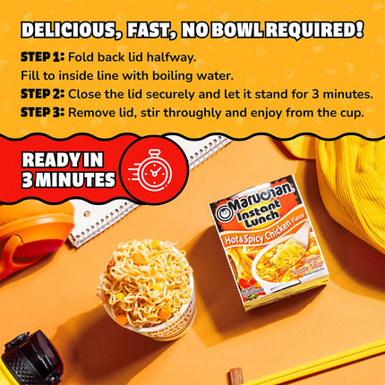 Maruchan Instant Lunch Ramen Noodles, Hot & Spicy Beef Flavor – Japanese-Style Instant Noodle Soup, Easy Meal Ready in 3 Minutes – 2.25 Oz. (12 Pack)