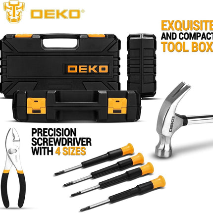 62-Piece Household Tool Set：Small Basic Home Tool Kit with Plastic Toolbox, Hand Tools with Storage Case DEKOPRO