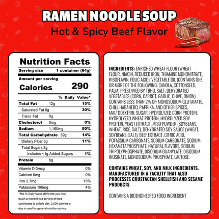 Maruchan Instant Lunch Ramen Noodles, Hot & Spicy Beef Flavor – Japanese-Style Instant Noodle Soup, Easy Meal Ready in 3 Minutes – 2.25 Oz. (12 Pack)