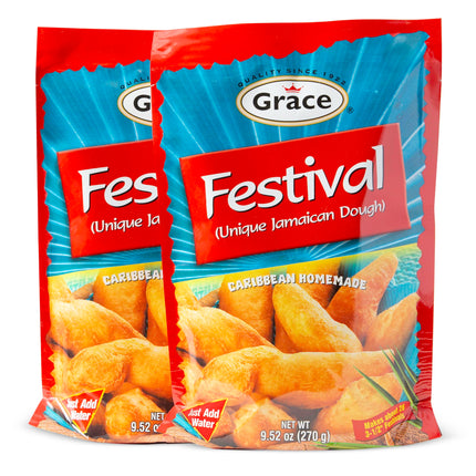 Grace Festival Mix Unique Jamaican Dough 9.5oz - 2 Pack - Caribbean Homemade Sweet Dumpling Festival Bread Mix - Fried Cornmeal Mix for Jamaican Snacks