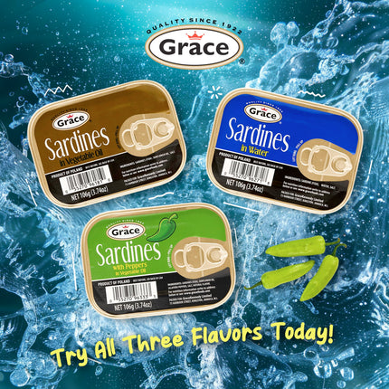 Grace Sardines in Pepper In Vegetable Oil - 3.74oz (Pack of 10) - 16g Protein per Serving, Canned & Packaged Season Sardines, Low Sodium, Gluten Free, Keto Friendly, Canned Fish