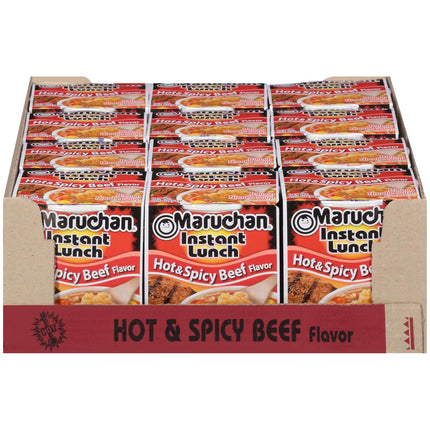 Maruchan Instant Lunch Ramen Noodles, Hot & Spicy Beef Flavor – Japanese-Style Instant Noodle Soup, Easy Meal Ready in 3 Minutes – 2.25 Oz. (12 Pack)